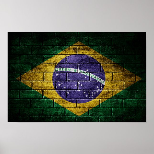 Poster Bandeira do Brasil na parede (Frente)