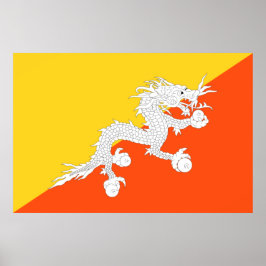 Poster Bandeira do Butão (Butão) (Dragão Thunder)