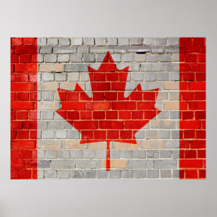 Pôster Bandeira do Canadá numa parede de tijolos