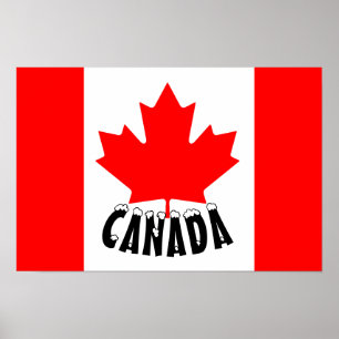 Poster Bandeira do Canadá Vermelho Branco Folha de Bordo