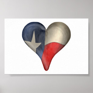 Pôster Bandeira do estado de Texas em um coração