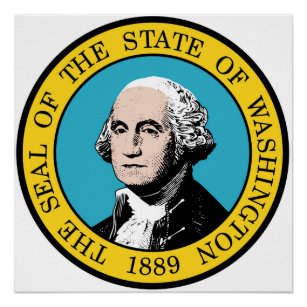 Pôster bandeira do Estado de Washington selo américa