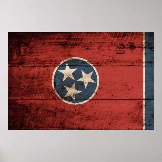 Pôster Bandeira do Estado do Tennessee em grão de madeira (Frente)