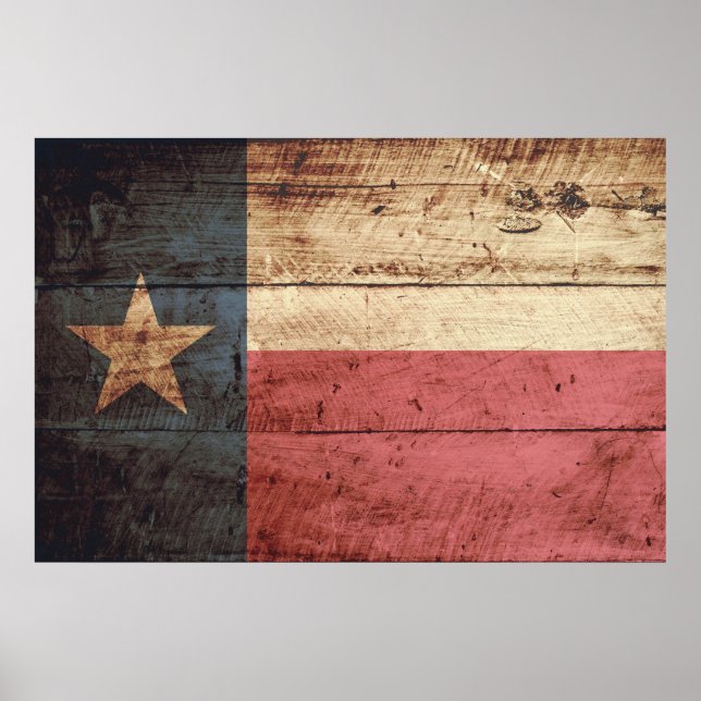 Poster Bandeira do Estado do Texas em grão de madeira vel (Frente)