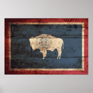 Pôster Bandeira do Estado do Wyoming no Velho Grão de Ma