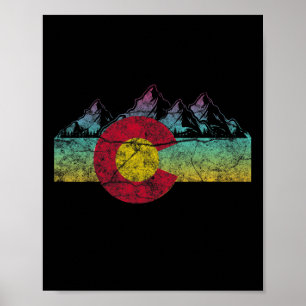 Poster Bandeira do Estado Retro Colorado Montanhas Rochos