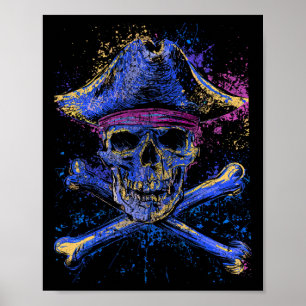 Poster Bandeira do Jolly Roger Esqueleto Caveira e Ossos