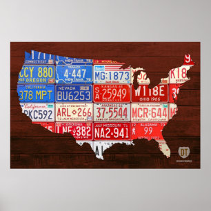 Poster Bandeira do Mapa de Licença dos EUA