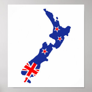 Pôster Bandeira do mapa de Nova Zelândia