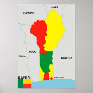 Pôster bandeira do mapa do país de benin