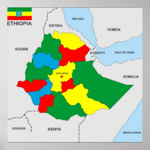 Pôster bandeira do mapa do país de Etiópia