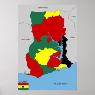 Poster bandeira do mapa do país de ghana