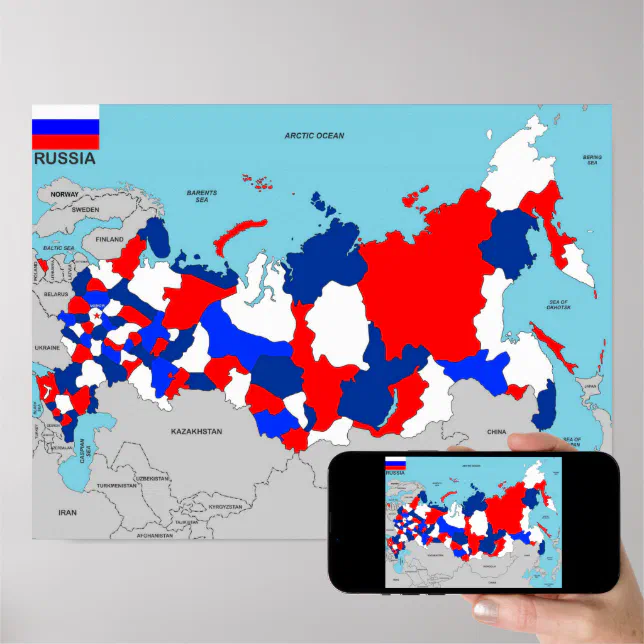 Mapa Da Bandeira Da Rússia. Mapa Da Federação Russa Com A Bandeira