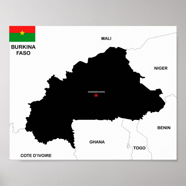 Pôster bandeira do mapa político do país burkina faso (Frente)