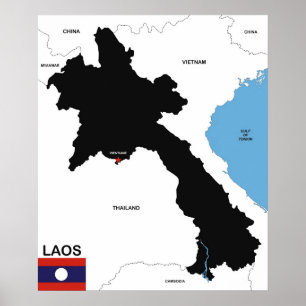 Poster bandeira do mapa político do país do laos