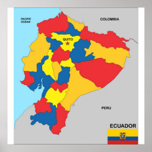 Pôster bandeira do mapa político do país equador