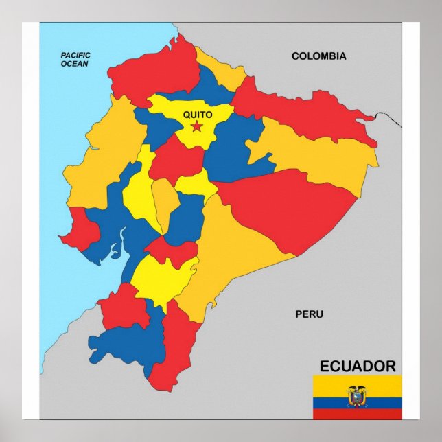 Pôster bandeira do mapa político do país equador (Frente)