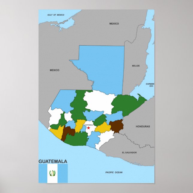 Pôster bandeira do mapa político do país guatemala (Frente)