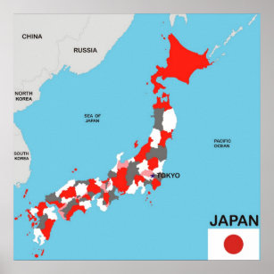 Pôster bandeira do mapa político do país japão