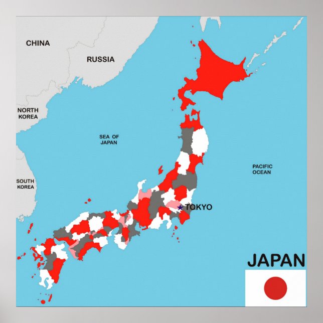 Pôster bandeira do mapa político do país japão (Frente)