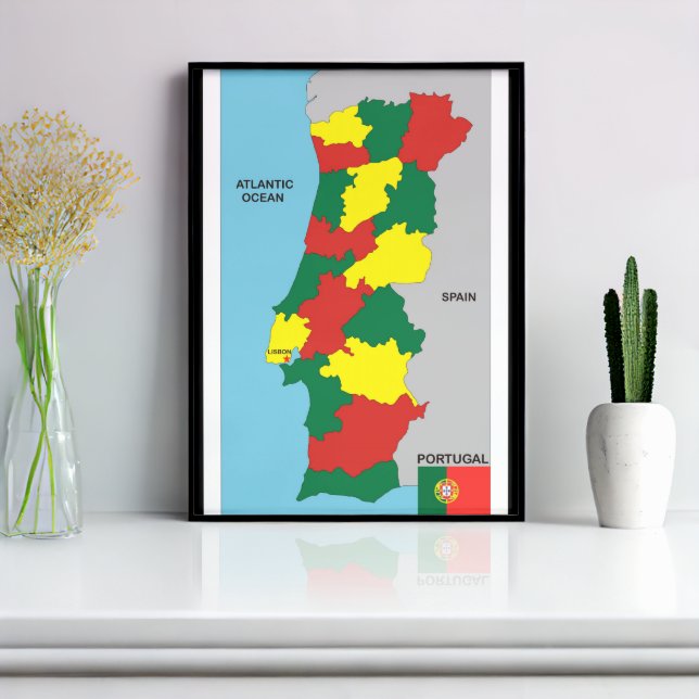 Pôster bandeira do mapa político do país portugal