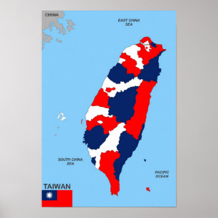 Poster bandeira do mapa político do país taiwan