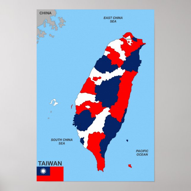 Poster bandeira do mapa político do país taiwan (Frente)