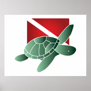 Pôster Bandeira do mergulho da tartaruga de mar