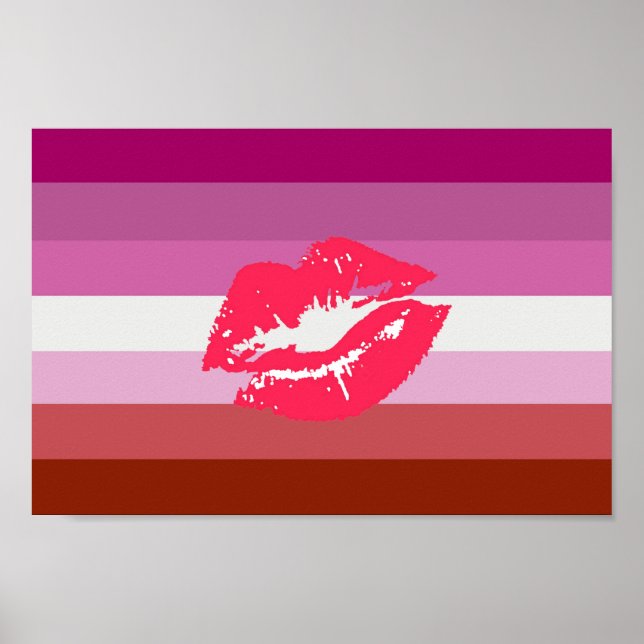 Poster Bandeira do Orgulho Lésbico com Lábios e Batom (Frente)
