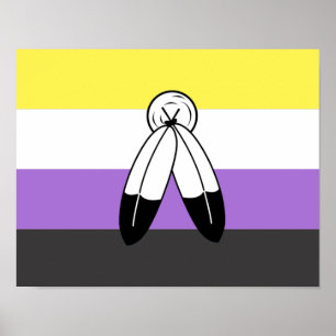 Poster Bandeira do Orgulho Não-Binário com Dois Espíri