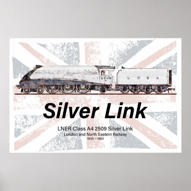 Poster Bandeira do perfil da locomotiva Silver Link LNER  (Frente)