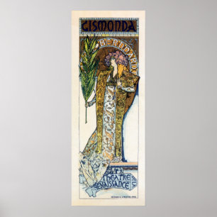 Poster Bandeira do vertical de Alfons Mucha Sarah