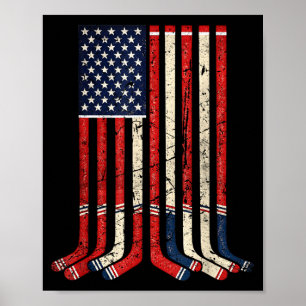 Poster Bandeira dos EUA bastões de hóquei jogador de hóqu