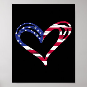 Poster Bandeira dos EUA Coração Patriota Americano Forças