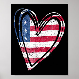 Poster Bandeira dos EUA Coração Patriota Americano Forças