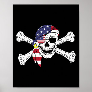 Poster Bandeira Dos EUA Crânio Patriótico E Ossos Cruzado