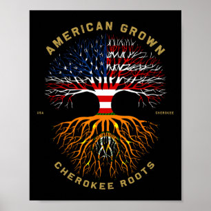 Poster Bandeira dos EUA da Árvore de Raízes Cherokee Cult