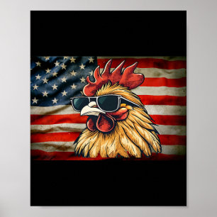 Poster Bandeira dos EUA Galo Vintage Engraçado Frango Cri