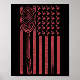 Poster Bandeira dos EUA Retro Merica Jogador de Badminton