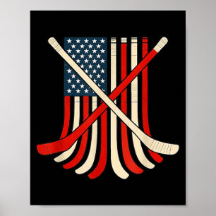 Poster Bandeira dos EUA Sticks de Hóquei Jogador de Hóque