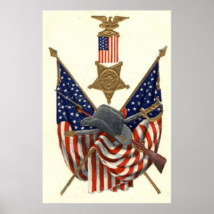 Pôster Bandeira dos EUA União Medalha de Guerra Civil Águ