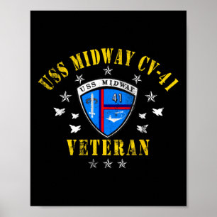 Poster Bandeira dos EUA Veterano Porta-Aviões Uss Midway