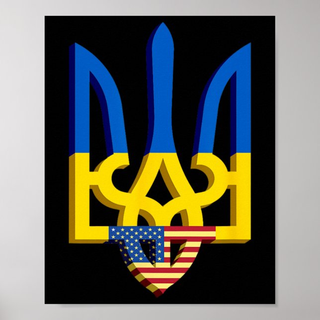 Poster Bandeira e Brasão de Armas da Ucrânia com Bandeira (Frente)