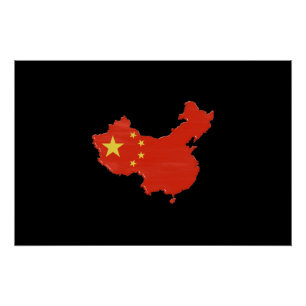 Pôster Bandeira e mapa da China