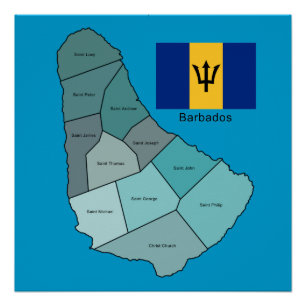 Pôster Bandeira e mapa de Barbados