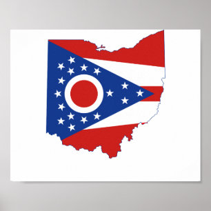 Poster Bandeira e mapa do estado de Ohio