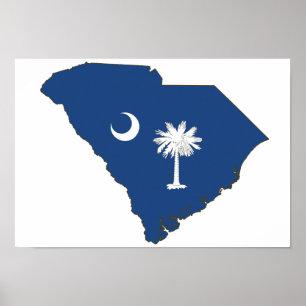 Pôster Bandeira e mapa do estado de South Carolina