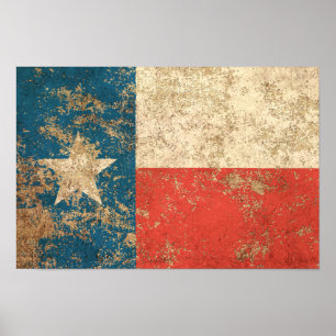 Poster Bandeira envelhecida áspera de Texas do vintage