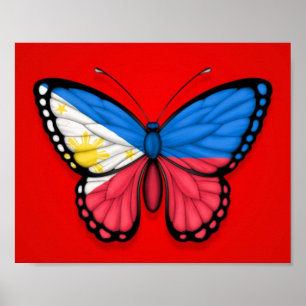 Pôster Bandeira filipina da borboleta no vermelho