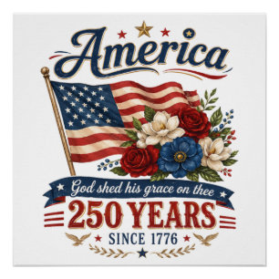 Pôster Bandeira Floral 250 Anos da América